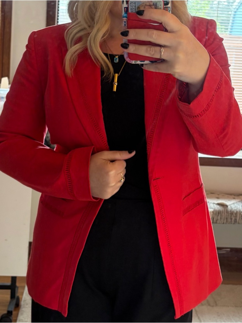 Bloomingdale's vintage 90s linen blend Red Women's Blazer jacket sz 10 coastal